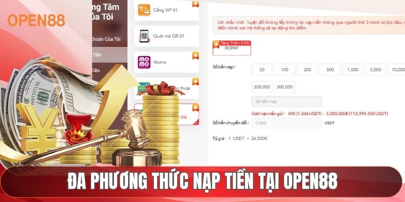 Đa phương thức nạp tiền tại OPEN88